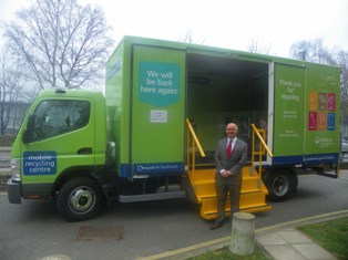 Councillor Hargrove with the mobile recycling centre